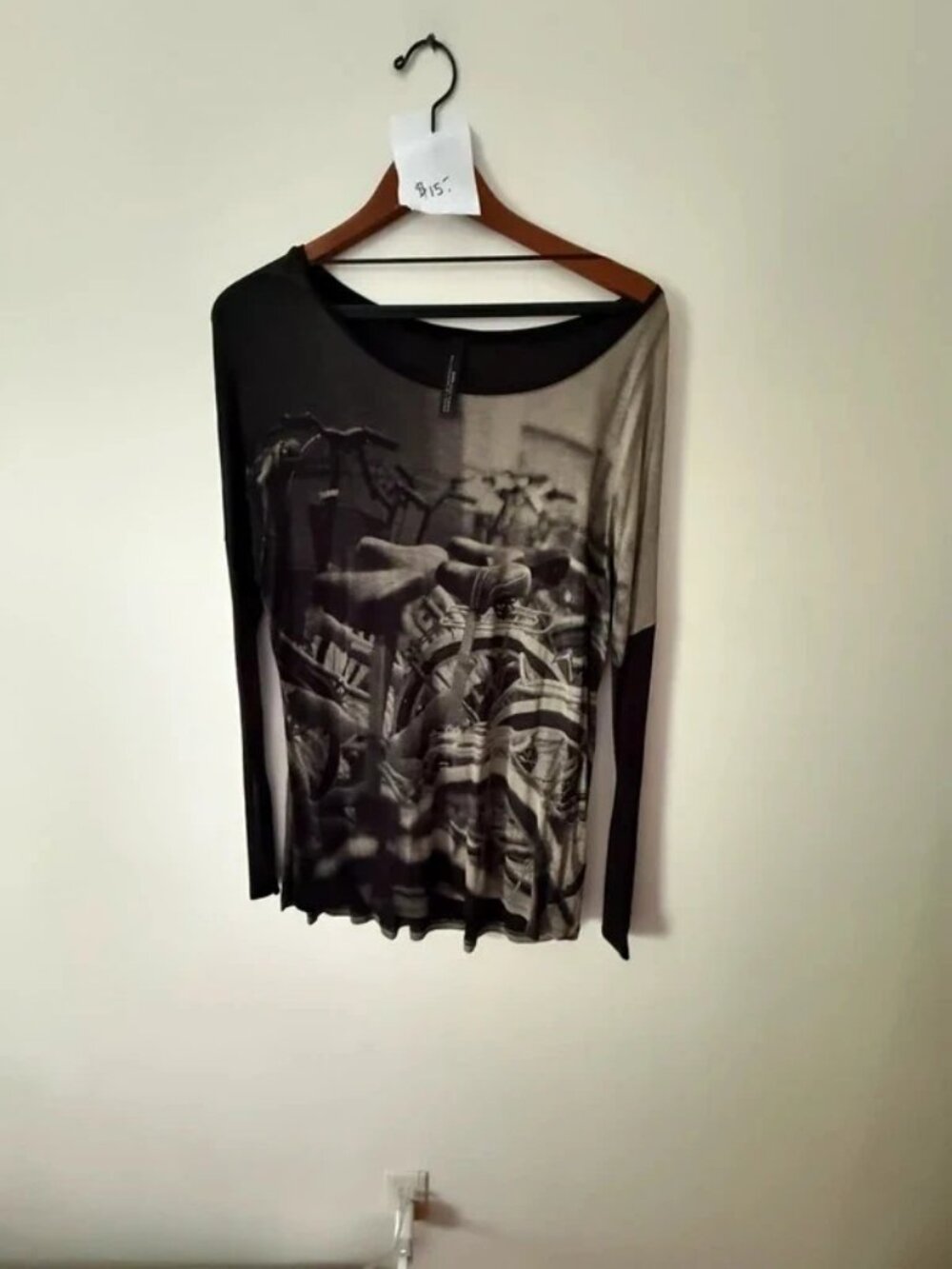 Zara Basic Evening Graphic Print Long Sleeve Top Size Large